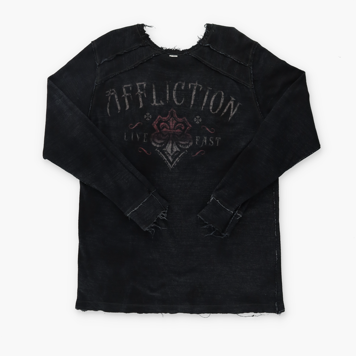 AFFLICTION Y2K Distressed Reversible Gold Letter Long Sleeve Tee (L-XL)