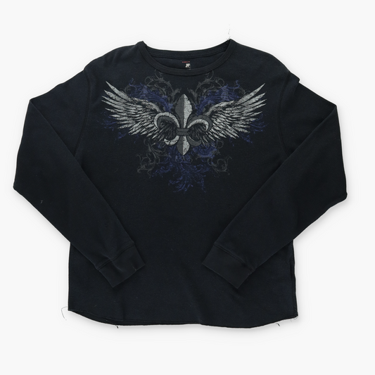 J Ferrar Y2K Cross Wing Grunge Long Sleeve Waffle Tee (L)