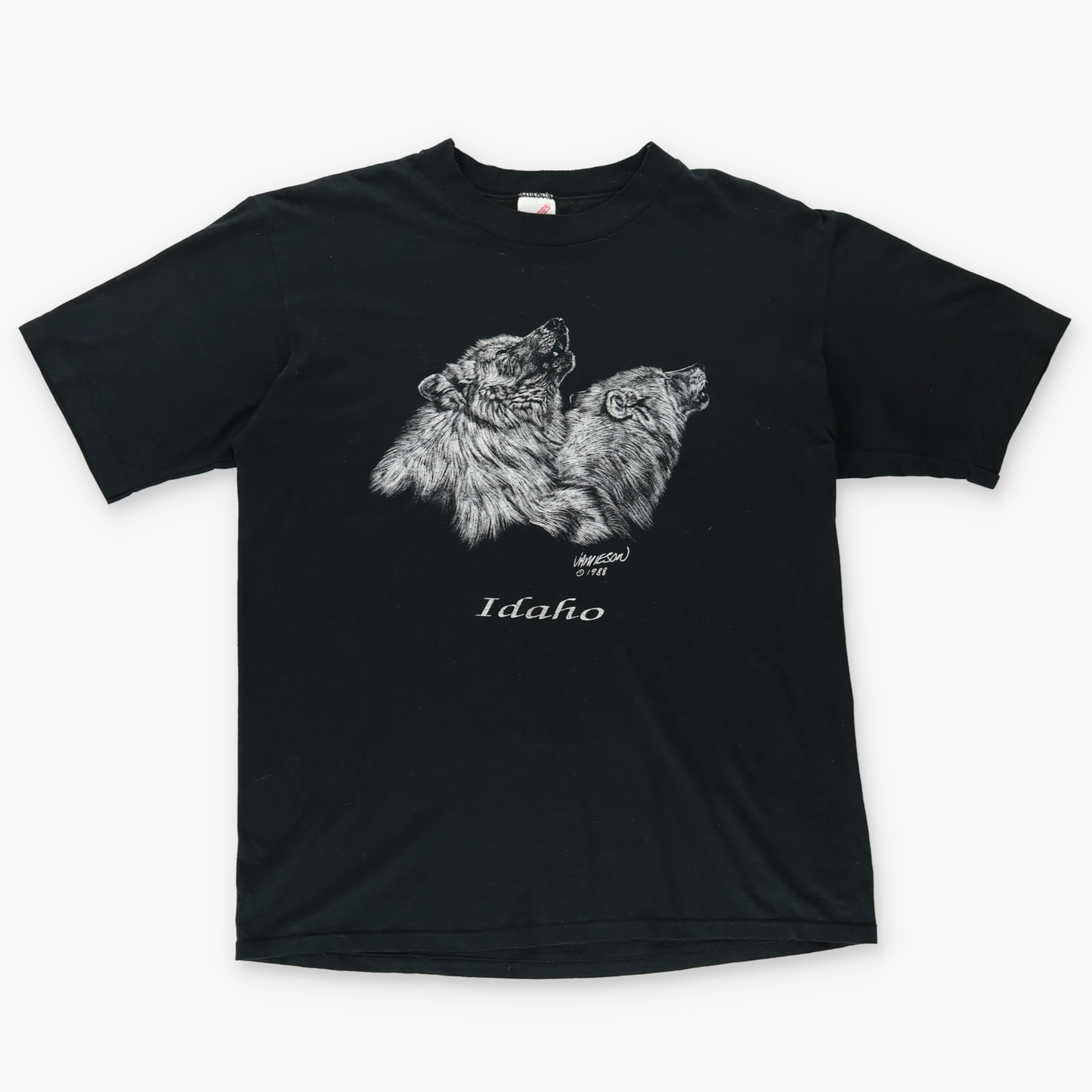 1988 Idaho Wolf Howling Animal Black & White USA Made Graphic Tee (XL)