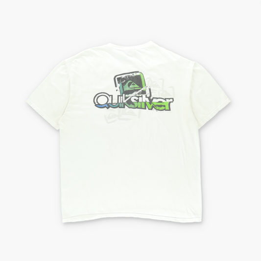 QUIKSILVER White & Green Wave Logo T-Shirt (L)