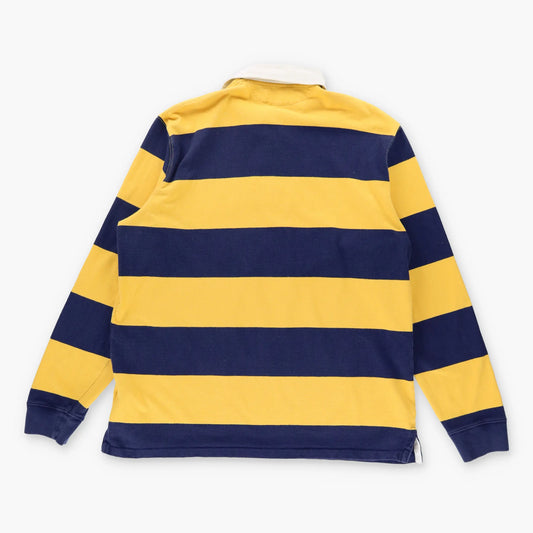 Vintage POLO RALPH LAUREN Embroidered Logo Stripe Yellow & Navy Rugby Sweatshirt (L-XL)