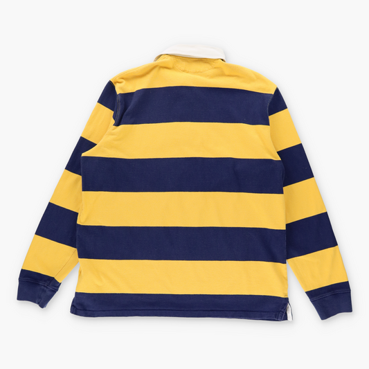 Vintage POLO RALPH LAUREN Embroidered Logo Stripe Yellow & Navy Rugby Sweatshirt (L-XL) Vintage Sole Melbourne