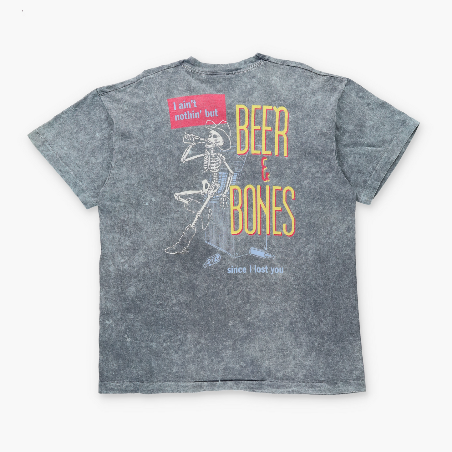 "Beer & Bones" 1993 John Michael Montgomery Single Stitch FRUIT OF THE LOOM Acid Wash Tee USA Made (XL)