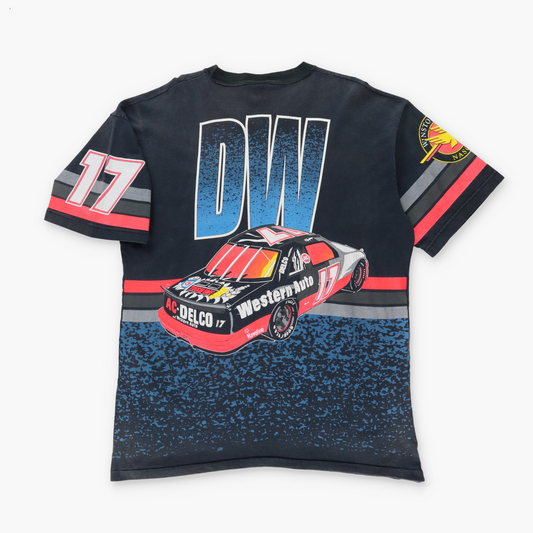 Darrell Waltrip NASCAR 1993 Double Sided Vintage USA Made Black & Neon Orange Tee (XL)