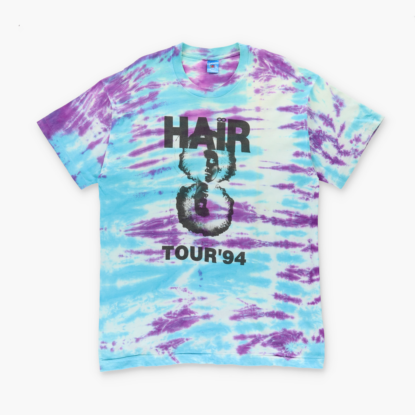 Hair The Musical Tour 1994 Single Stitch USA Made FRUIT OF THE LOOM Purple & Blue Tie Dye Tee (XL)