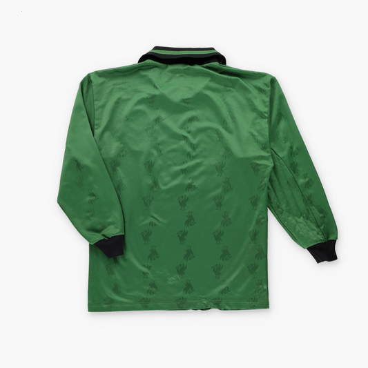 REEBOK Liverpool 1996/1997 UK Made Felt Patch Green Long Sleeve Soccer Jersey (M)