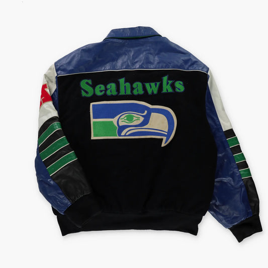 Seattle Seahawks NFL Leather Sleeve Vintage Varsity Jacket (L-XL) Vintage Sole Melbourne