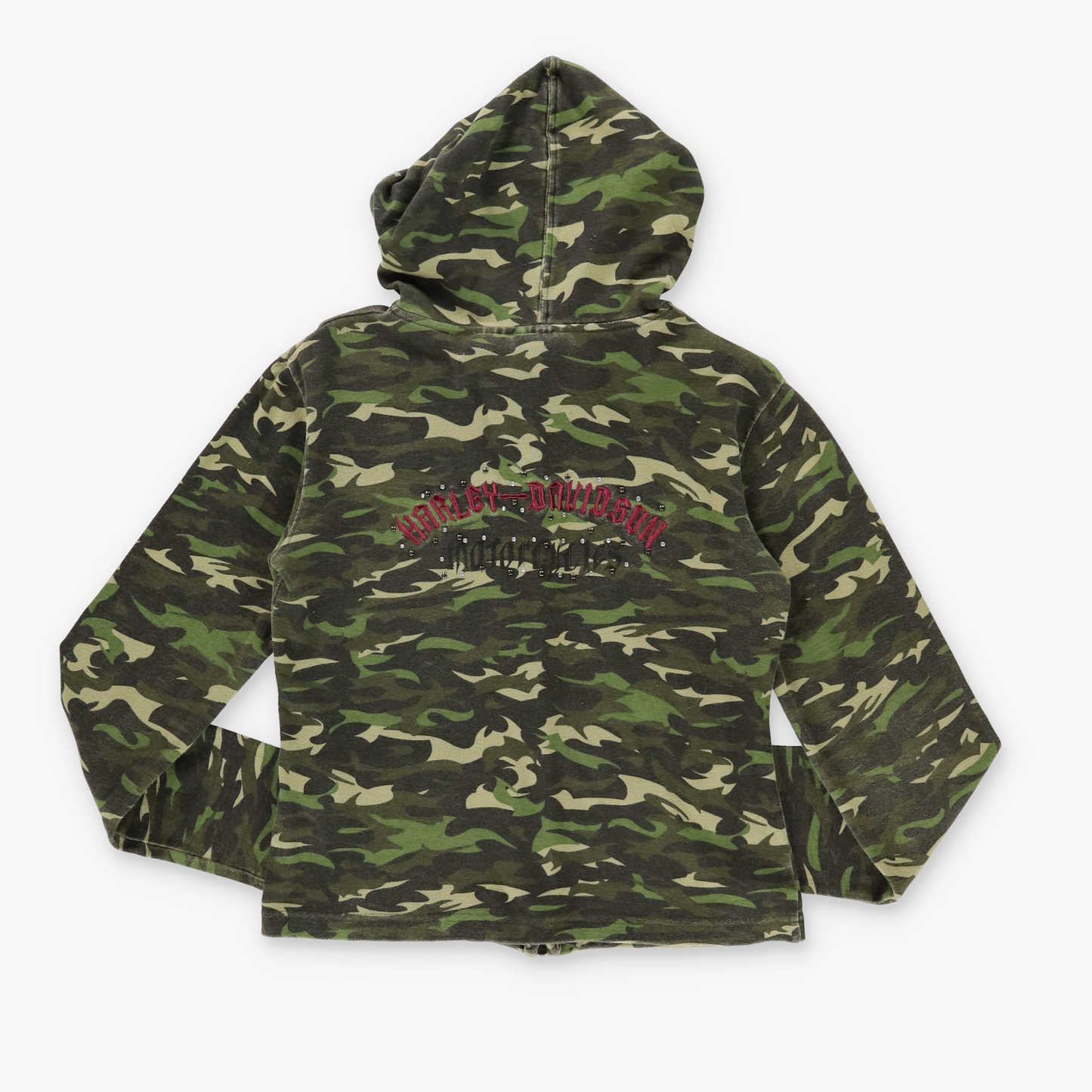 HARLEY DAVIDSON Y2K Embellished Embroidered Camouflage Hooded Zip Up Jacket (XS-S)