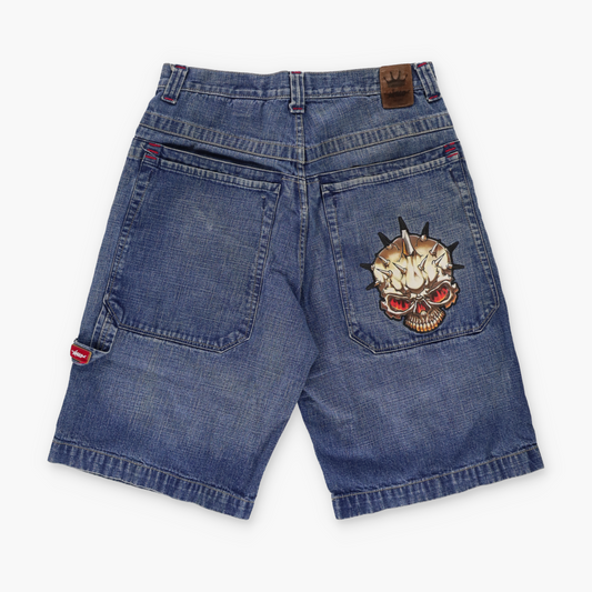 JNCO Spiked Skull Y2K Jorts Denim Shorts (32)