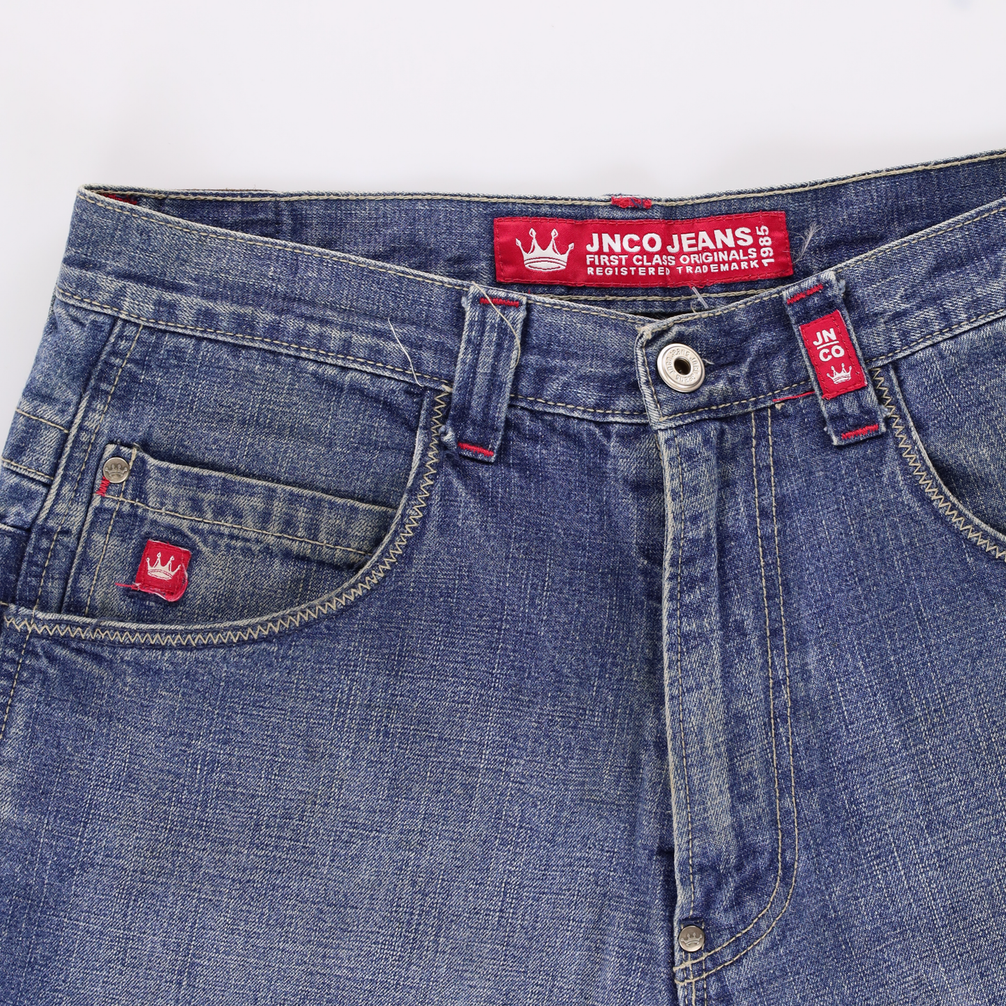 JNCO Spiked Skull Y2K Jorts Denim Shorts (32)