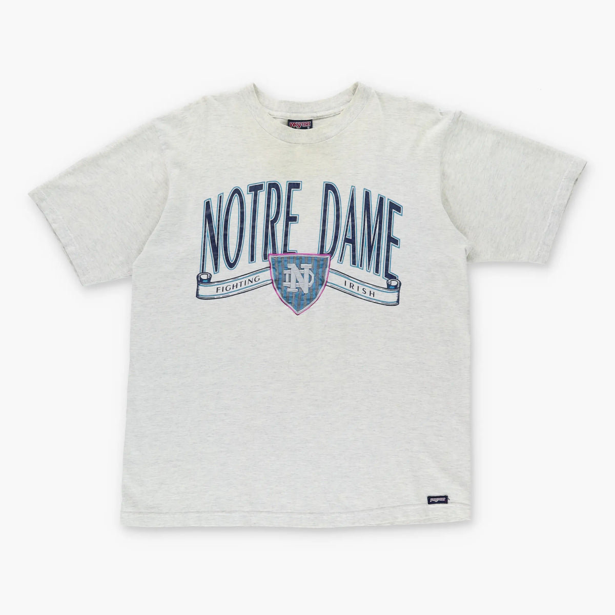 Vintage NOTRE DAME Cathedral Embroidered Grey & Blue USA Made T-Shirt (L)