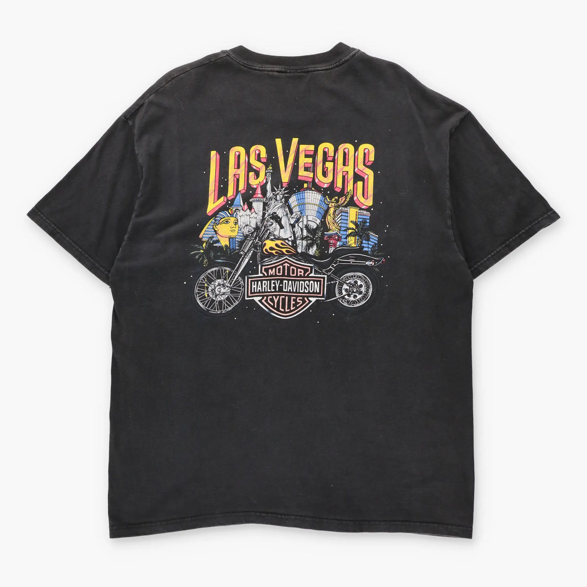 Vintage HARLEY DAVIDSON Las Vegas Cityscape USA Made Motorcycle Tee (XL)