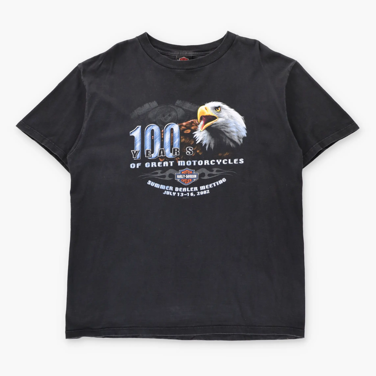 Vintage HARLEY DAVIDSON "100 Years Of Great Motorcycles" New Berlin Wisconsin Y2K Tee USA Made (XL)