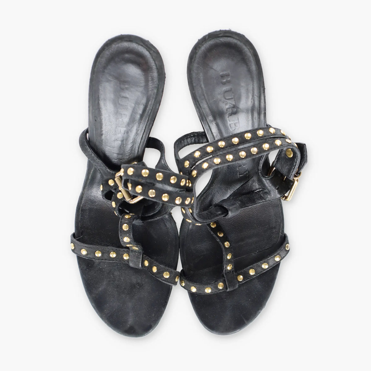 Vintage BURBERRY Signature Plaid Italian Made Studded Strappy Sandal Wedges (6-6.5)