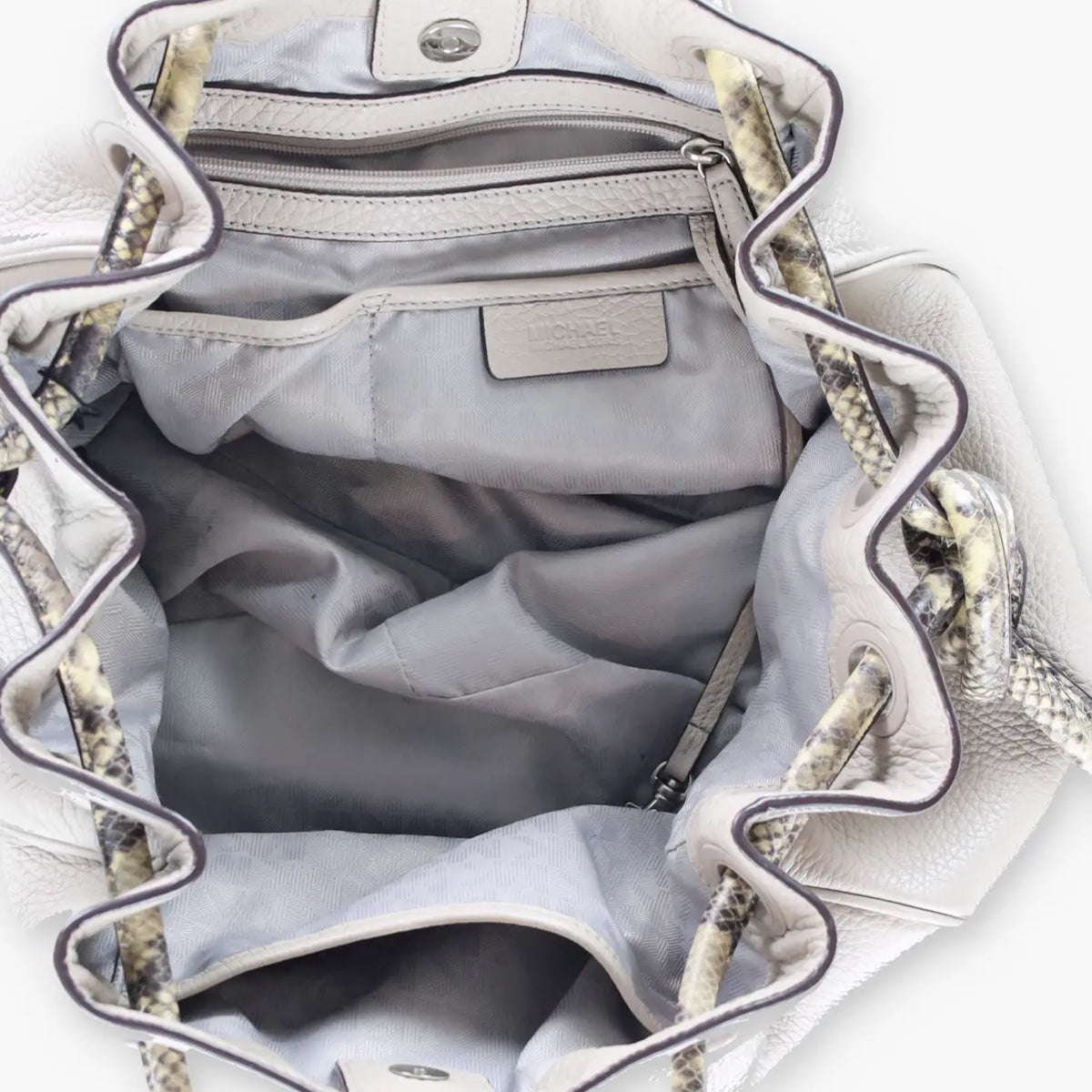 MICHAEL KORS 'Dahlia' Python-Print Knot Handle Taupe Pebbled Leather Bag