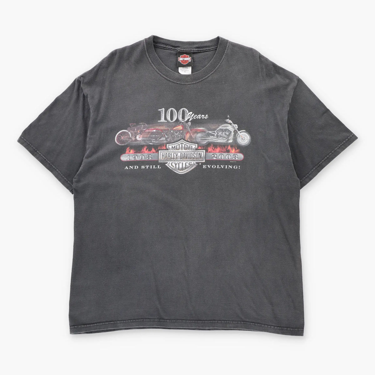 HARLEY DAVIDSON "100 Years And Still Evolving!" Cayman Islands Pirate Faded Black Tee USA Made (XL)