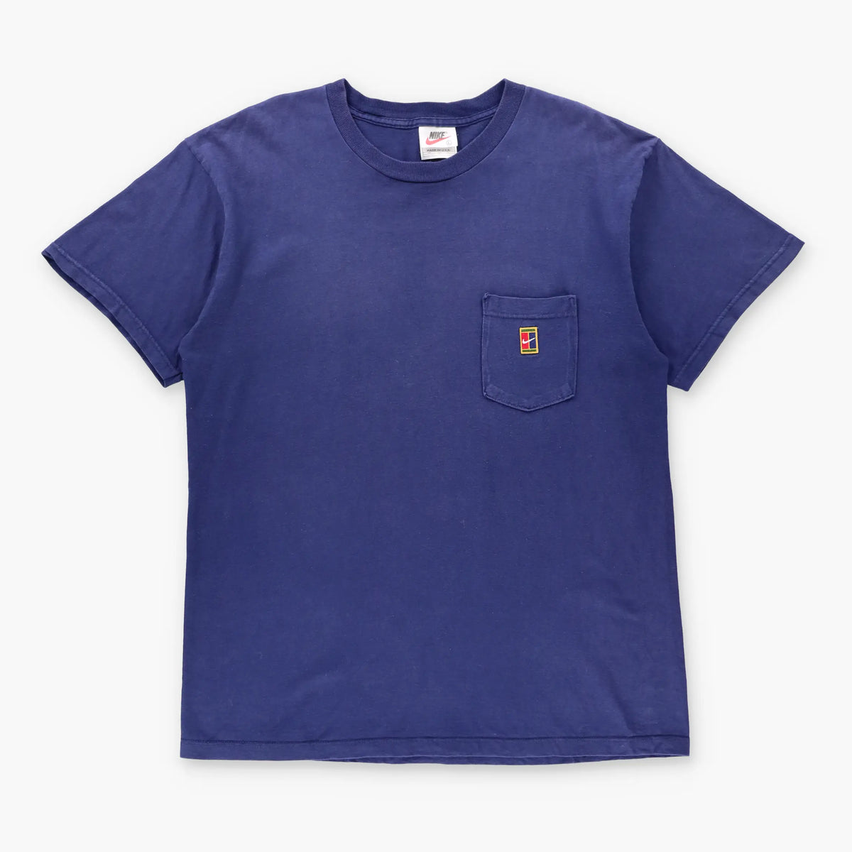Vintage 90's NIKE Navy Embroidered Patch Pocket USA Made Tennis Court Tee (L) ***COCO Vintage Sole Melbourne
