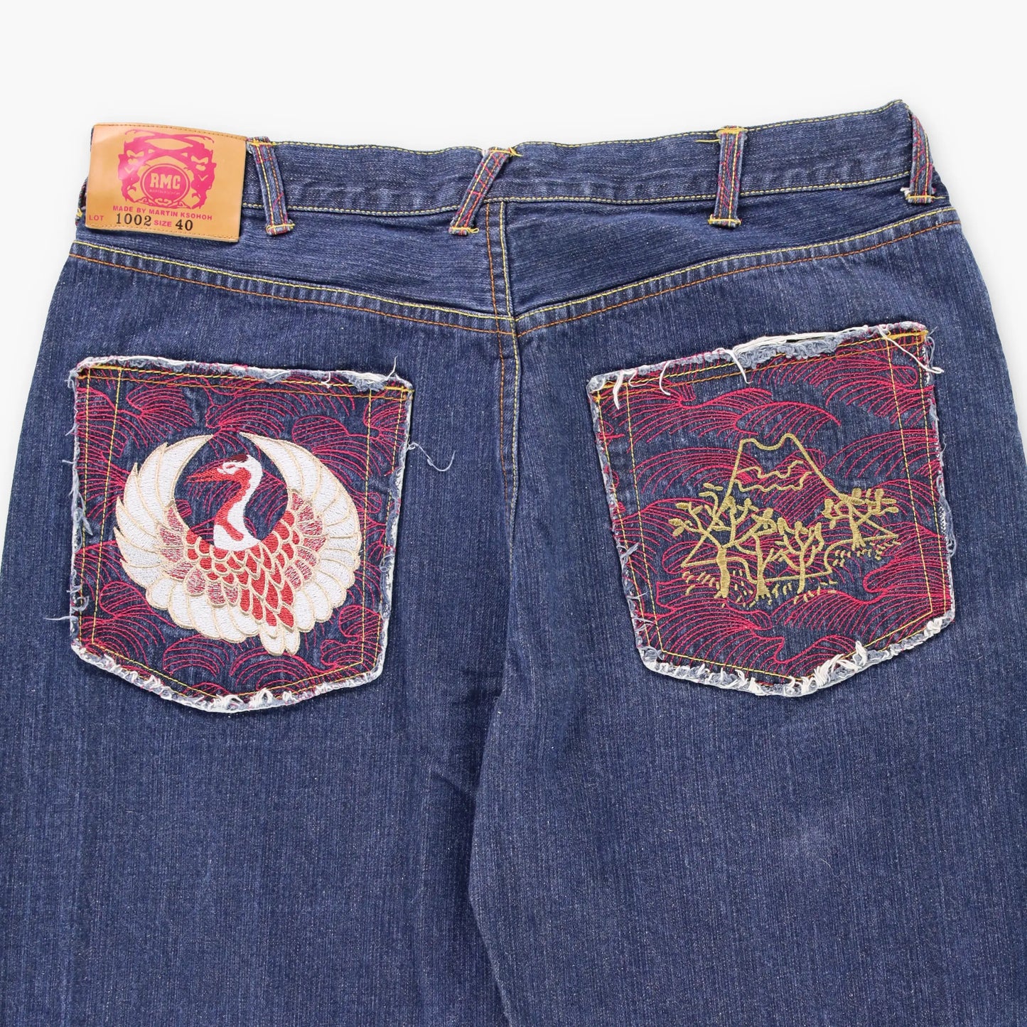 Vintage RMC RED MONKEY Lot 1002 Japanese Crane Embroidered Y2K Jeans (40)