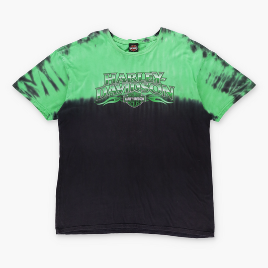 Vintage HARLEY DAVIDSON Thunder Tower Tie Dye Green & Black T-Shirt (XL) Vintage Sole Melbourne