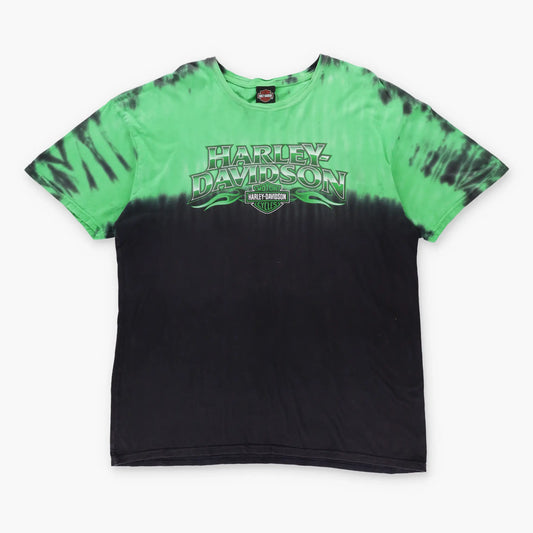Vintage HARLEY DAVIDSON Thunder Tower Tie Dye Green & Black T-Shirt (XL) Vintage Sole Melbourne
