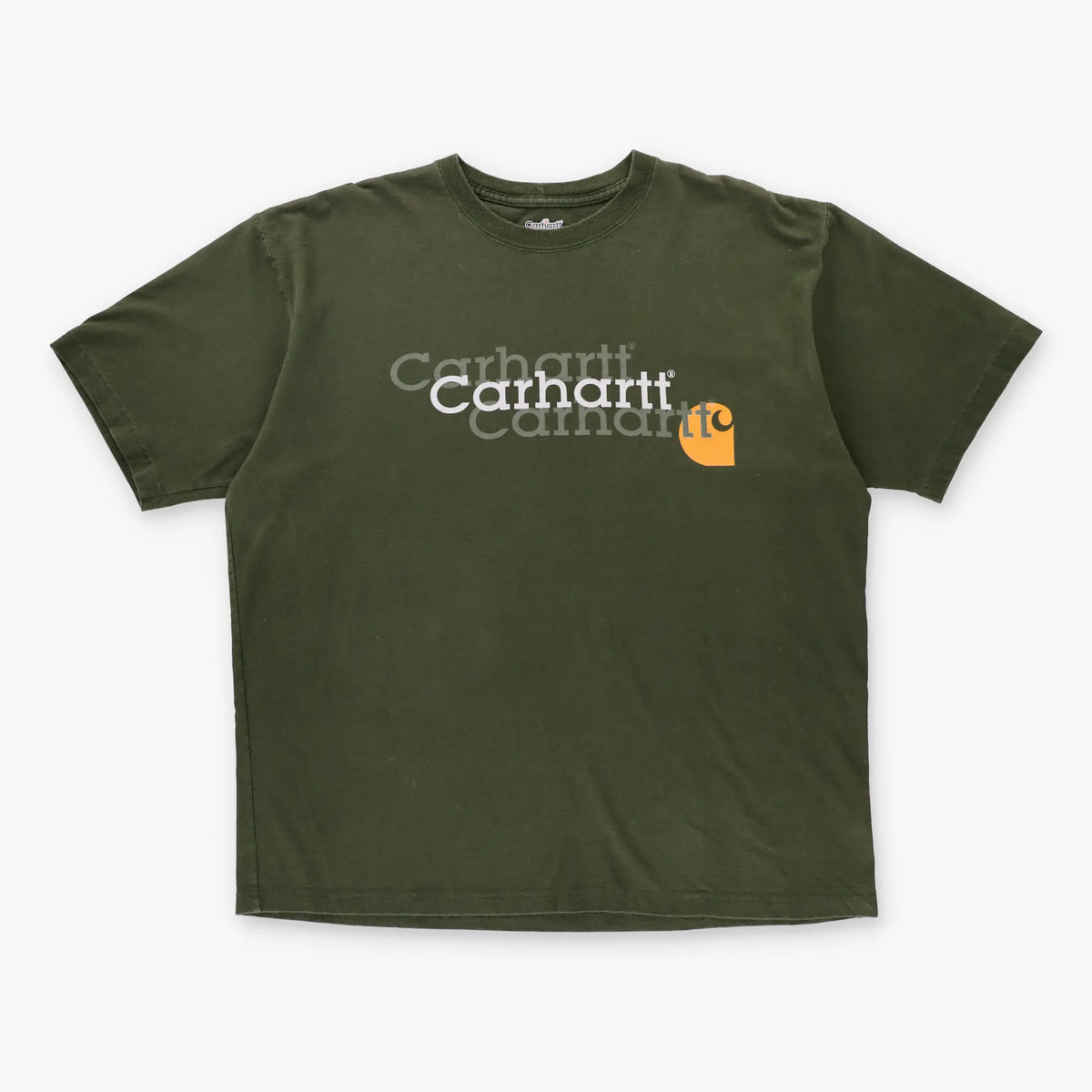 Vintage CARHARTT Spell Out Trippy Logo Olive Green Workwear T-Shirt (L) Vintage Sole Melbourne