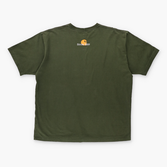 Vintage CARHARTT Spell Out Trippy Logo Olive Green Workwear T-Shirt (L) Vintage Sole Melbourne