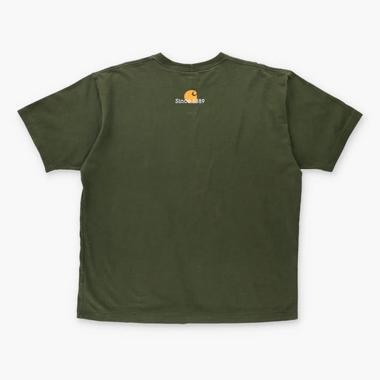 Vintage CARHARTT Spell Out Trippy Logo Olive Green Workwear T-Shirt (L) Vintage Sole Melbourne