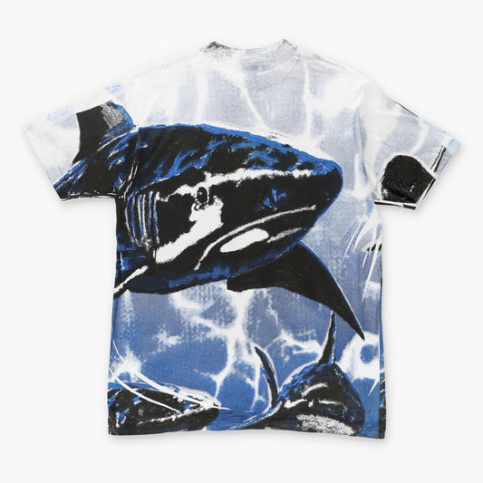 Vintage BLACK SAND 90's Shark Ocean All Over Print Single Stitch T-Shirt (XL) Vintage Sole Melbourne
