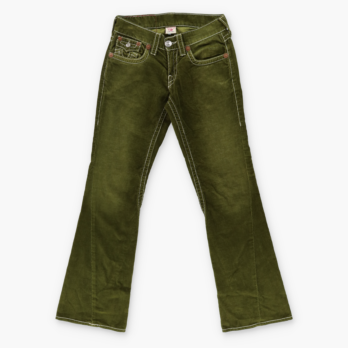 TRUE RELIGION Y2K 'Joey Big T' Corduroy Flare USA Made Green Fade Jeans (29 x 33)
