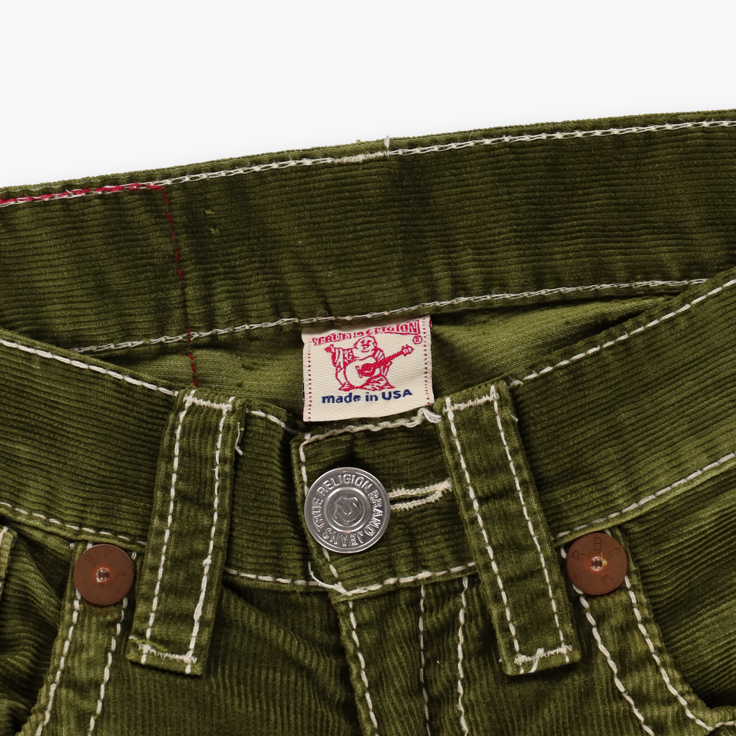 TRUE RELIGION Y2K 'Joey Big T' Corduroy Flare USA Made Green Fade Jeans (29 x 33)
