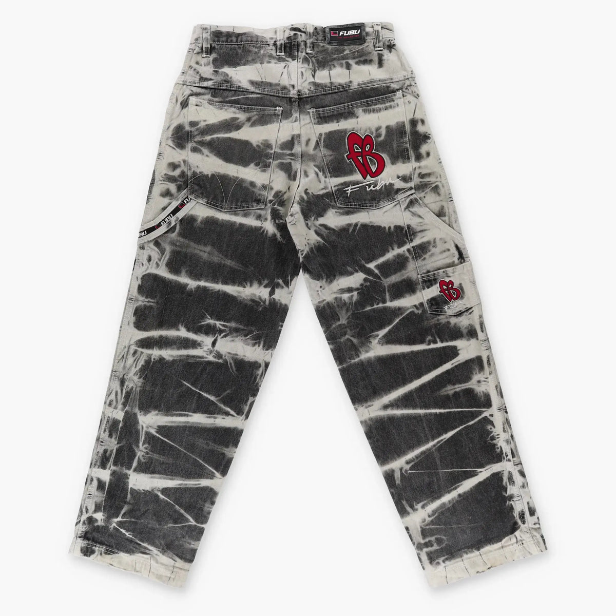 FUBU Embroidered Logo Acid Wash Red & Grey Denim Jeans (34) Vintage Sole Melbourne