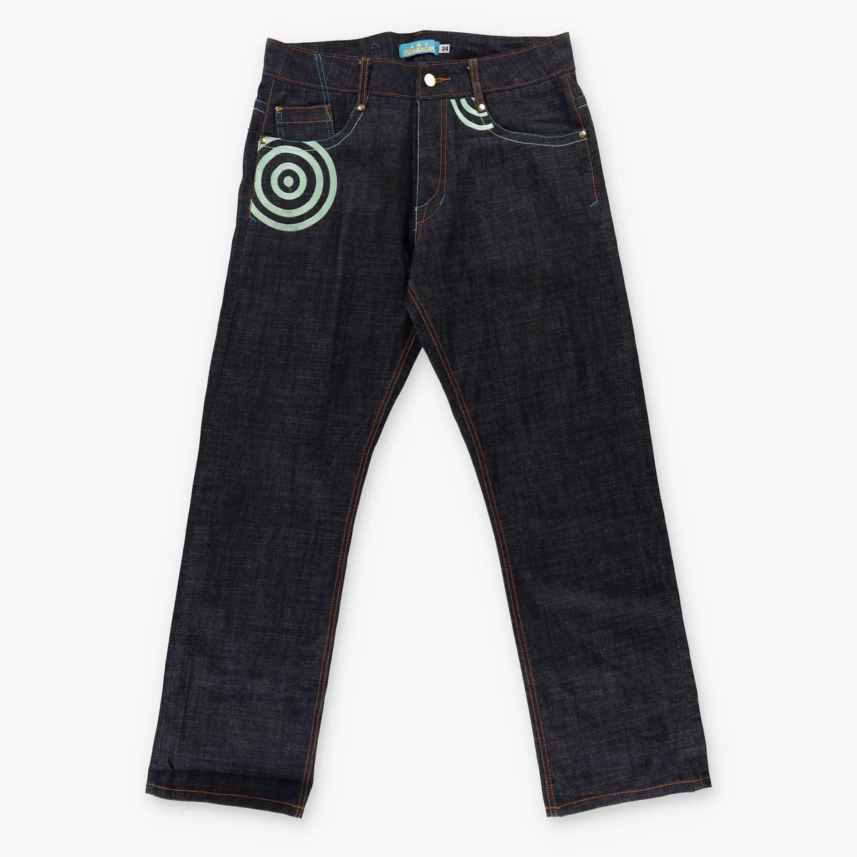 SMACKS Y2K 'S' Embroidered Blue Swirl Dark Wash Jeans (34) Vintage Sole Melbourne