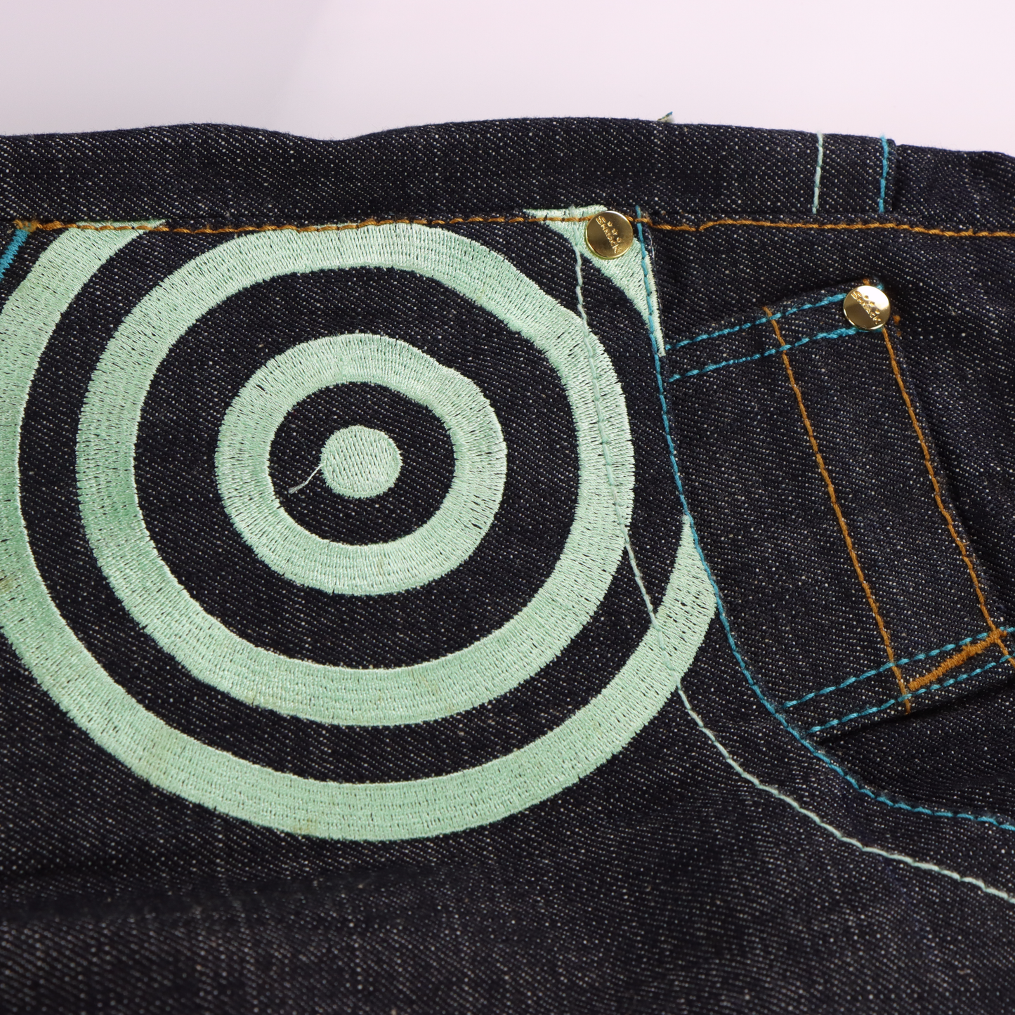 SMACKS Y2K 'S' Embroidered Blue Swirl Dark Wash Jeans (34)
