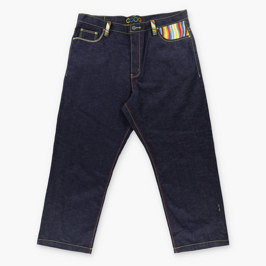 COOGI Rainbow Embroidered Coloured Stitching Dark Wash Jeans (44 x 34) Vintage Sole Melbourne