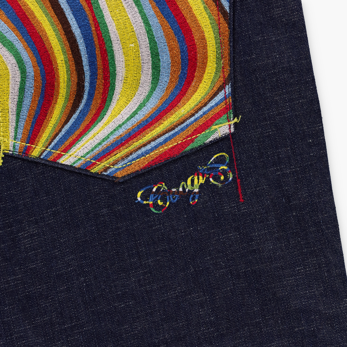 COOGI Rainbow Embroidered Coloured Stitching Dark Wash Jeans (44 x 34)