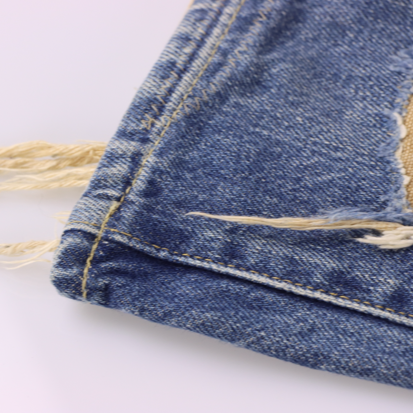 RALPH LAUREN DENIM & SUPPLY 'Straight' Distressed Tan Patchwork Blue Wash Jeans (31)