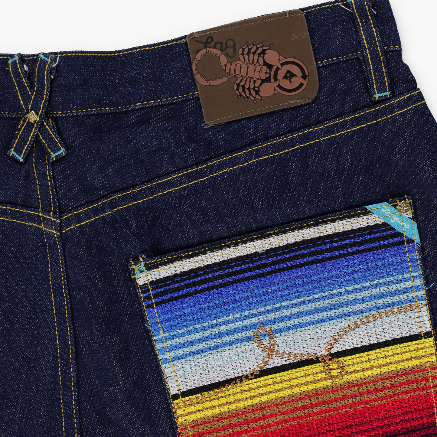 LNG LN Geans Rainbow Embroidered Pockets Dark Wash Jeans (36)