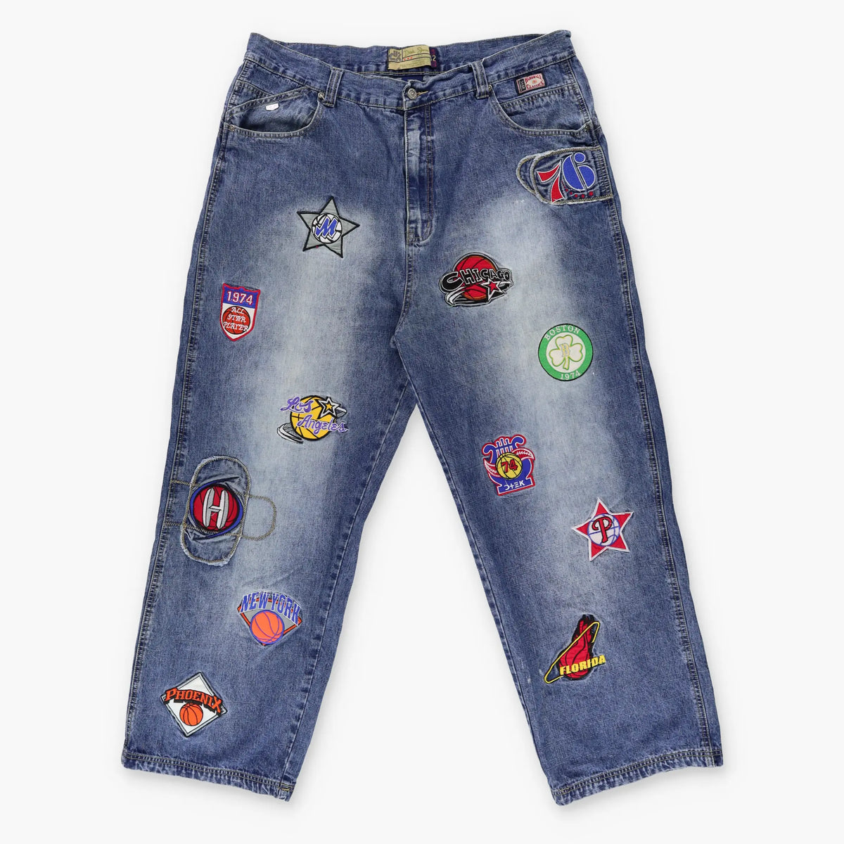 DTEK Y2K NBA 'All Stars Players' Embroidered Patch Basketball Jeans (42 x 32) Vintage Sole Melbourne
