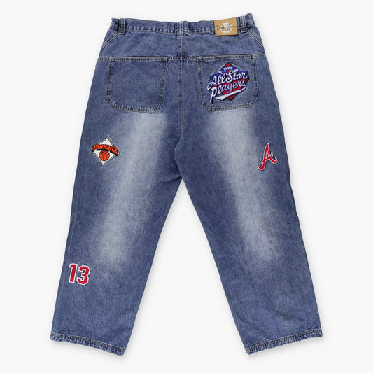 DTEK Y2K NBA 'All Stars Players' Embroidered Patch Basketball Jeans (42 x 32) Vintage Sole Melbourne