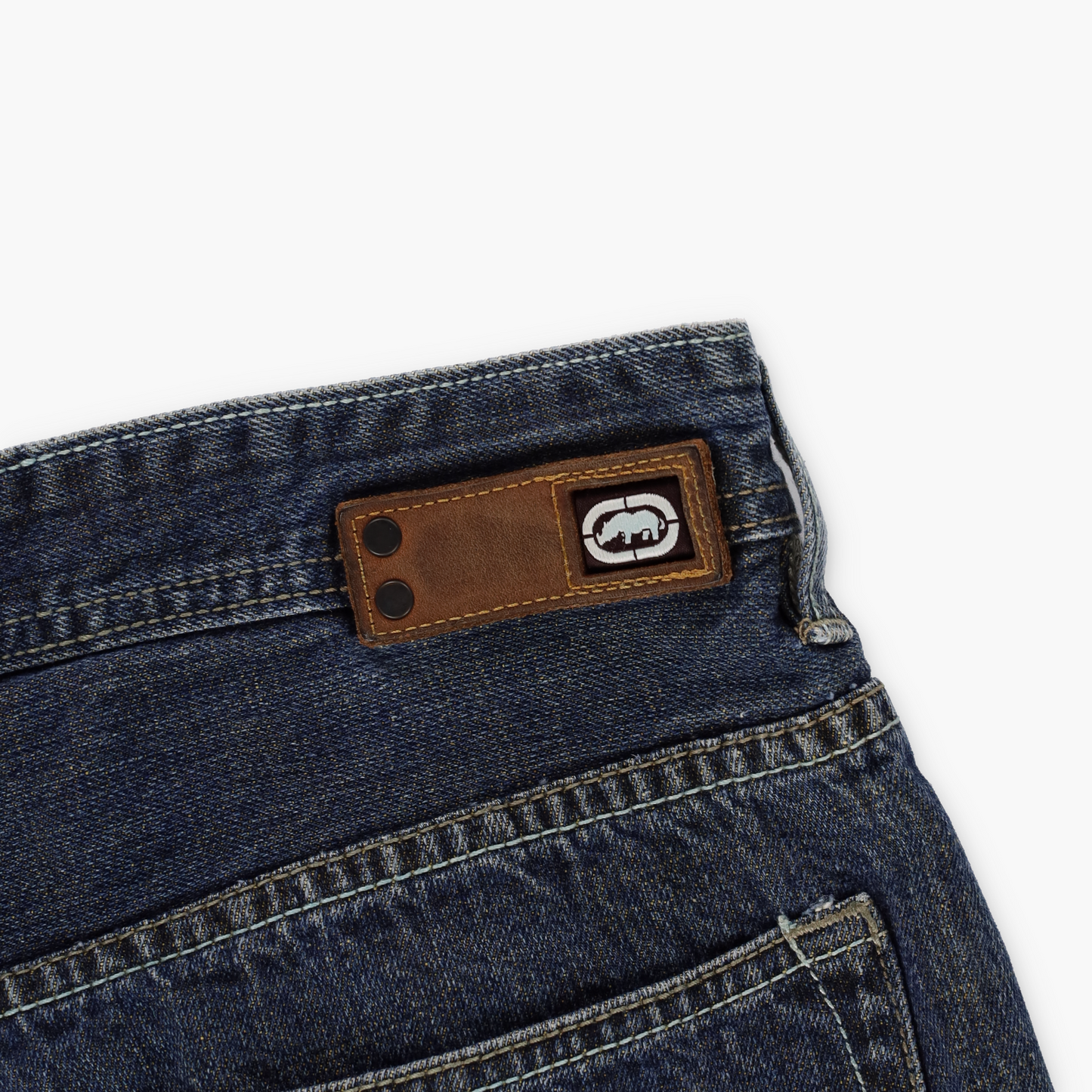 ECKO UNLTD 'Baggy Fit' Green & Blue Embroidered Logo Faded Blue Jeans (40)