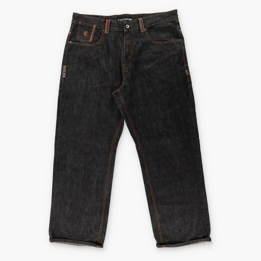 ROCAWEAR Dark Wash Embellished Rainbow Embroidered Jeans (40)