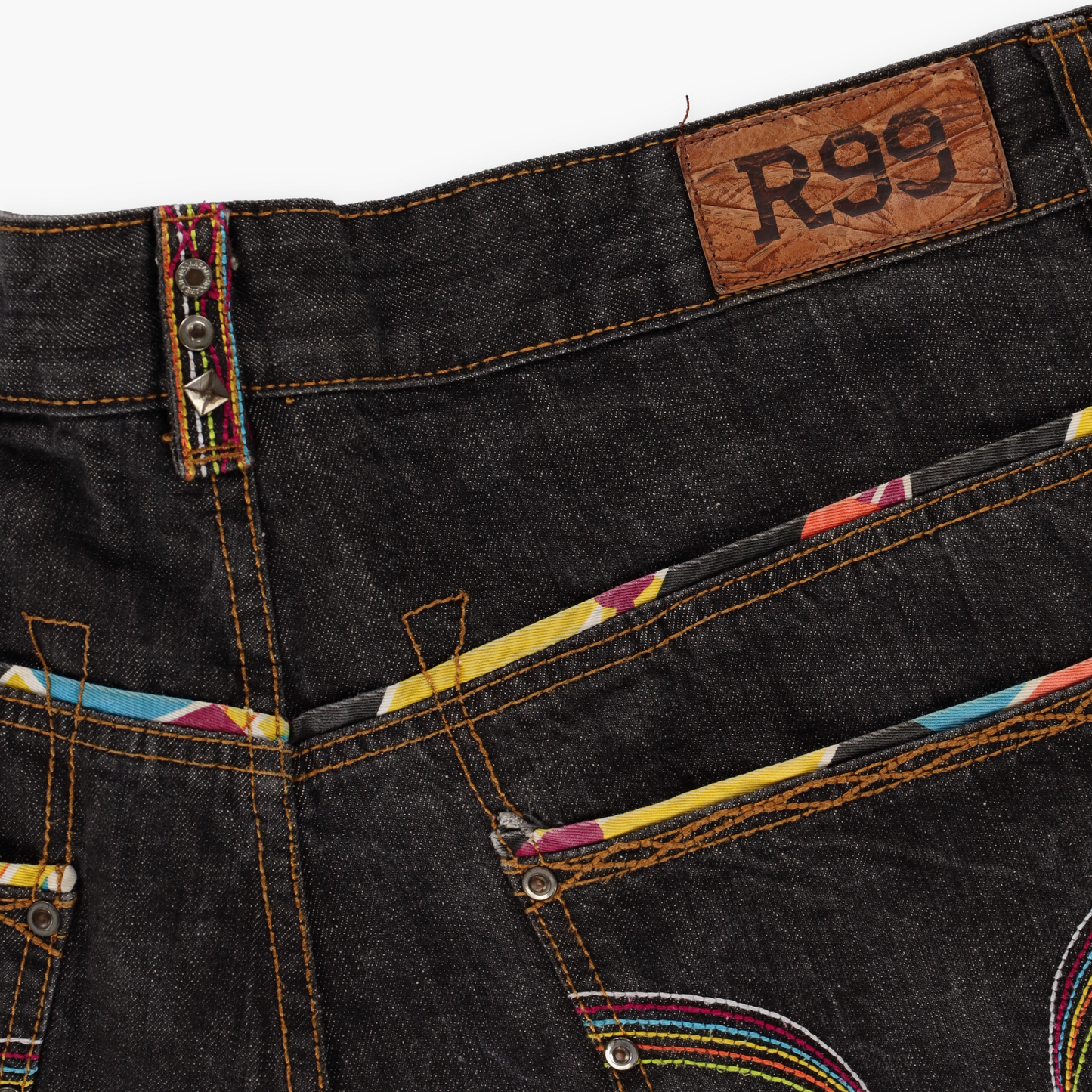 ROCAWEAR Dark Wash Embellished Rainbow Embroidered Jeans (40)