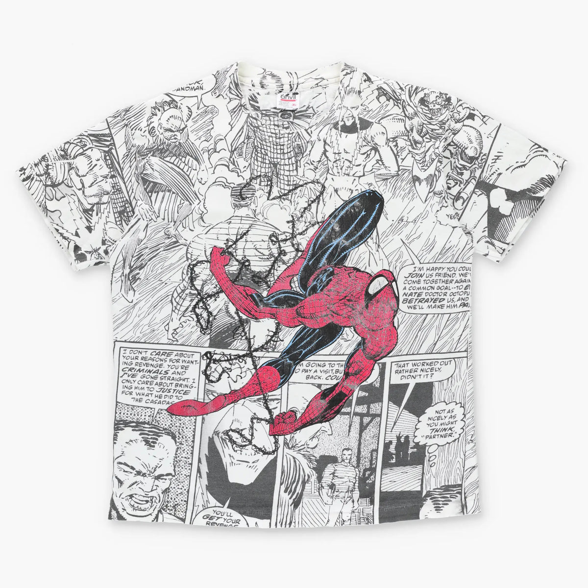 Vintage Spider Man 1992 Marvel Comic Book All Over Print Single Stitch T-Shirt USA Made (XL) Vintage Sole Melbourne