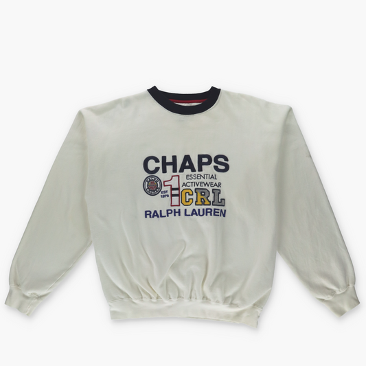 RALPH LAUREN CHAPS 'Essential Activewear' Embroidered White Sweatshirt (L)