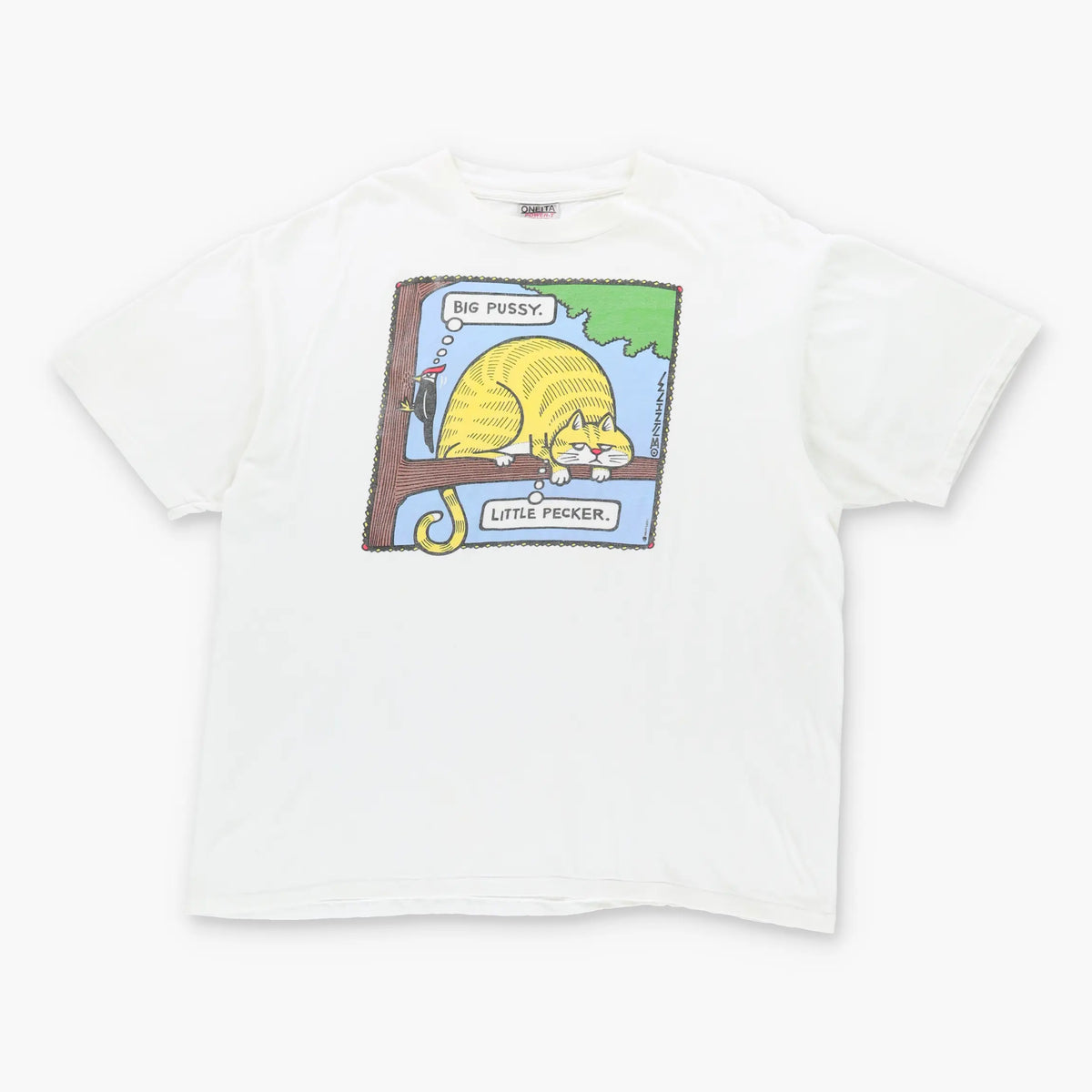 Vintage 'Big Pussy, Little Pecker' Naughty Humour Single Stitch White T-Shirt (L)