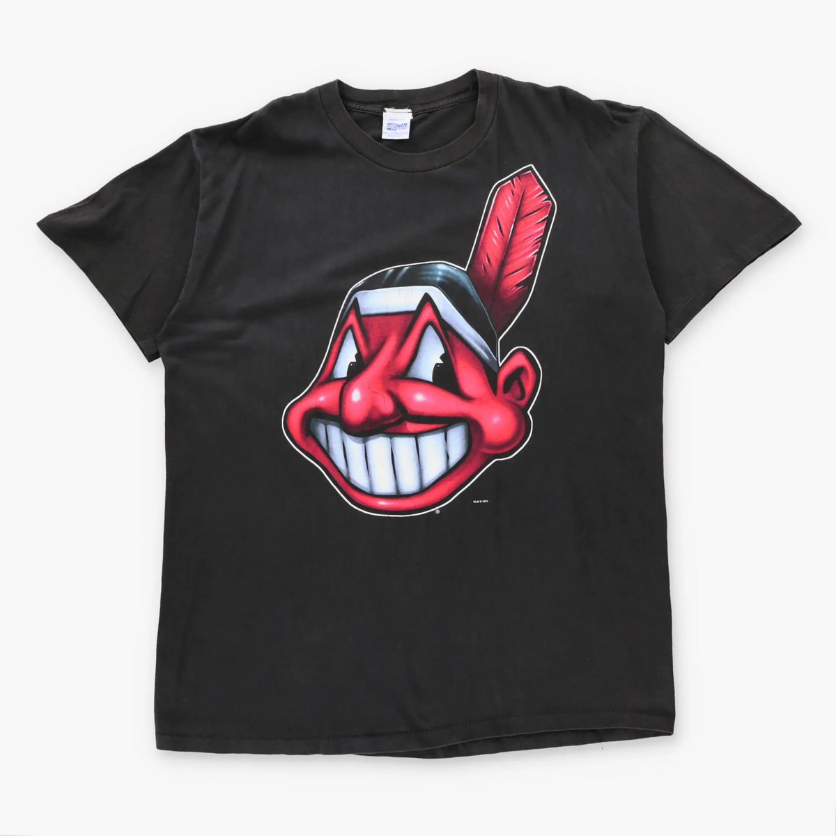 Vintage 1994 MLB Cleveland Indians 'Chief Wahoo' USA Made Black Single Stitch Baseball Tee (XL)