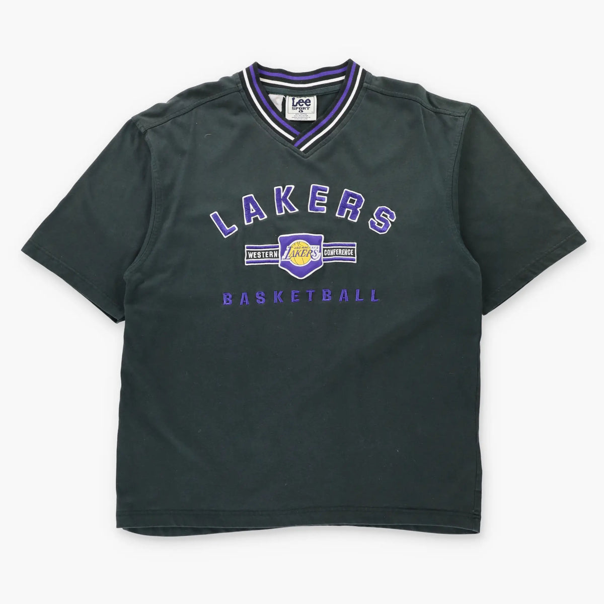 Vintage LEE SPORT Los Angeles Lakers Embroidered NBA V-Neck T-Shirt (L)
