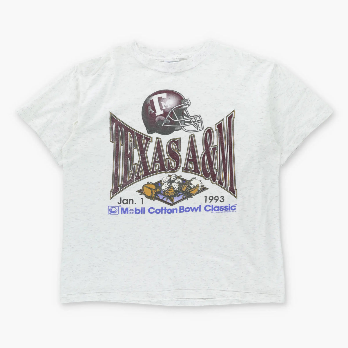 Vintage 1993 Texas A&M Aggies USA Made American College Football Heather-White Single Stitch Tee (XL)