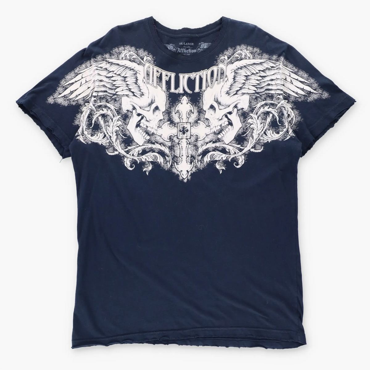 Vintage AFFLICTION Winged Skulls & Vines USA Made Y2K Cross T-Shirt (XL)