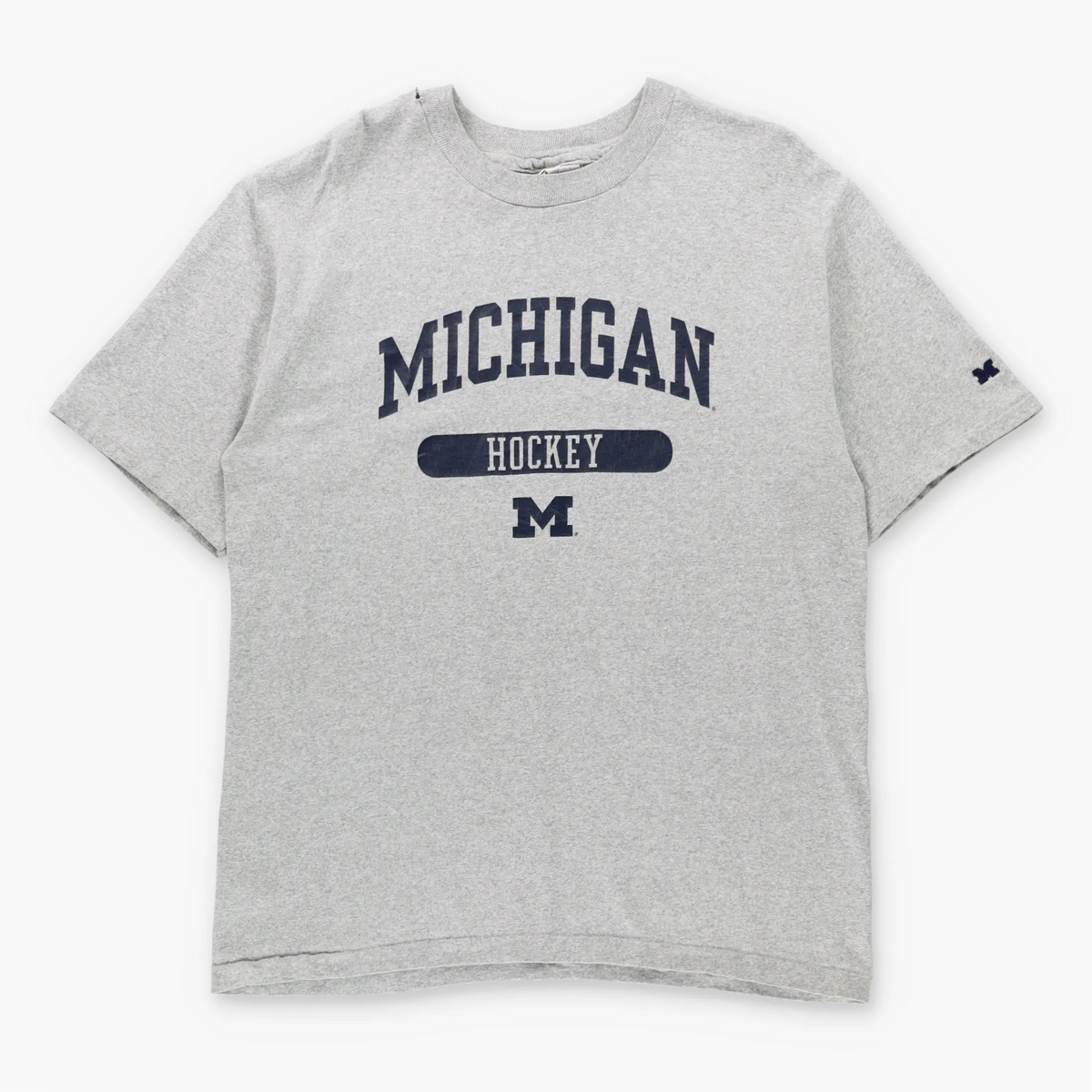 Vintage Michigan Wolverines College Hockey USA Made Heather Grey Single Stitch T-Shirt (L)